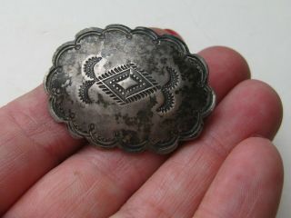 Vtg Native American Navajo Indian Sterling Silver Stamped Concho Brooch Pin 6