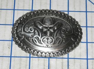 Crumrine Cowboy Till Death Skull In Hat Silver Metal Belt Buckle Vg