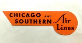 Vintage Chicago & Southern Air Lines Airline Luggage Label