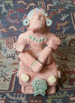 Pre Columbian Mexican Aztec Flower Dance & Love God Xochipilli Clay Figure Maya