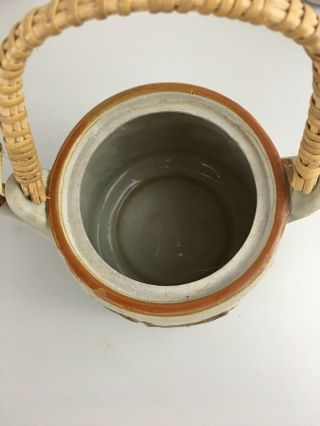 Owl Teapot Rattan Handle with 6 round teacups Stoneware Japan 3