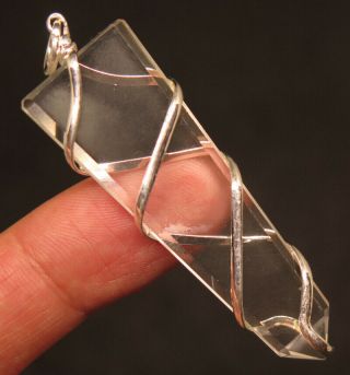 56mm 0.  2oz Natural Silver Clear Quartz Crystal Pendant