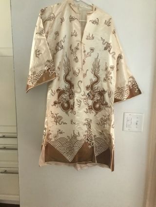 Vintage Antique Japanese 2 Pc Set Crepe Silk Kimono,  Gold Silk