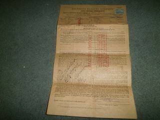 Southern Railway Company 1901 Livesotck Contract W/revenue Stamp
