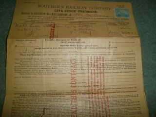 SOUTHERN RAILWAY COMPANY 1901 LIVESOTCK CONTRACT W/REVENUE STAMP 2