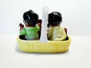 Black Americana Vintage Ceramic Salt Pepper Shaker Set Babies in a Basket Japan 2