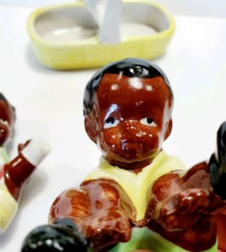 Black Americana Vintage Ceramic Salt Pepper Shaker Set Babies in a Basket Japan 6
