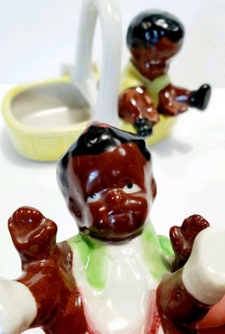 Black Americana Vintage Ceramic Salt Pepper Shaker Set Babies in a Basket Japan 7