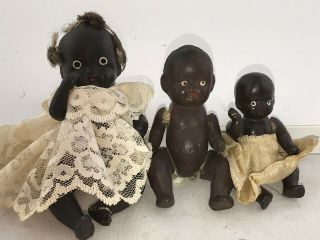 3 Vintage African American Bisque Jointed Baby Dolls 1 Occupied Japan 2 Japan