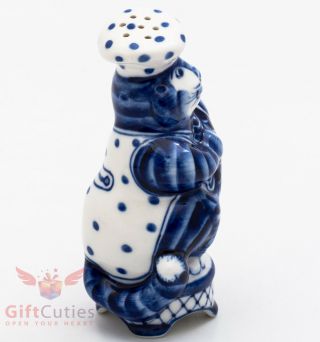 Gzhel Porcelain Figurine of Cook Cat with Fish salt or pepper dispenser 4