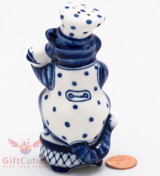 Gzhel Porcelain Figurine of Cook Cat with Fish salt or pepper dispenser 5