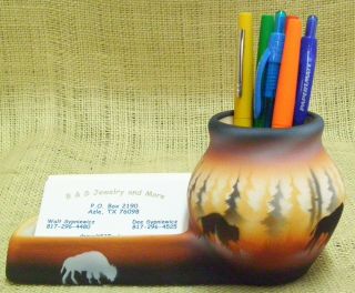 Cedar Mesa Native American Made And Painted Pottery Down Home Buffalo Desk Caddy