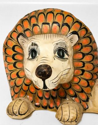 Vintage Sermel Tonala Jal Paper Mache Lion Signed Folk Art Mexico