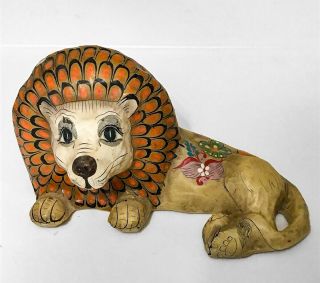 Vintage SERMEL TONALA JAL Paper Mache Lion Signed Folk Art Mexico 2