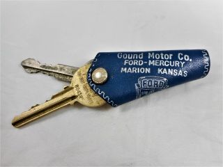 Vintage Advertising Leather Key Fob & Keys Gound Motor Co.  Marion,  Ks.  - Ford
