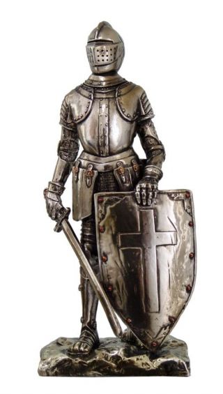 7 " H Medieval Knight Crusader With Shield Suite Of Armor Figurine Statue Chivalry
