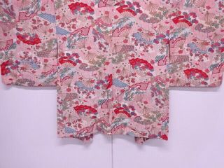 79203 Japanese Kimono / Antique Haori / Folding Fan With Floral Plants