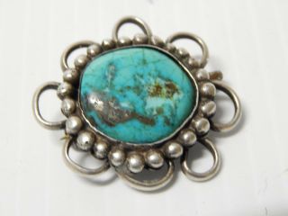 Hvy Old Vintage Navajo Indian Antique Sterling Silver Turquoise Pin Btfl Stone