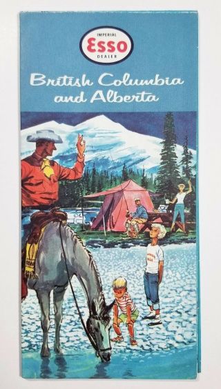 Imperial Esso Oil British Columbia And Alberta Canada Vintage Road Map 1961
