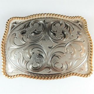 Western Montana Silversmiths Cowboy Belt Buckle Silver And Gold Plated Design