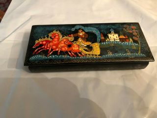 RARE VINTAGE ARTIST SIGNED HAND PAINTED RUSSIAN LACQUER BOX TROYKAS PALEKH HORSE 2