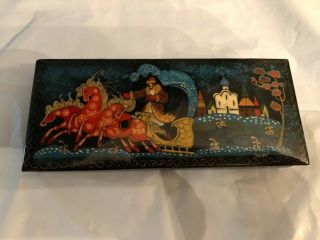 RARE VINTAGE ARTIST SIGNED HAND PAINTED RUSSIAN LACQUER BOX TROYKAS PALEKH HORSE 3