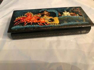 RARE VINTAGE ARTIST SIGNED HAND PAINTED RUSSIAN LACQUER BOX TROYKAS PALEKH HORSE 5