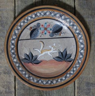 Sweet Rabbit Like Creature & Agave Decorative Plate Mexican Folk Art Tonala Clay