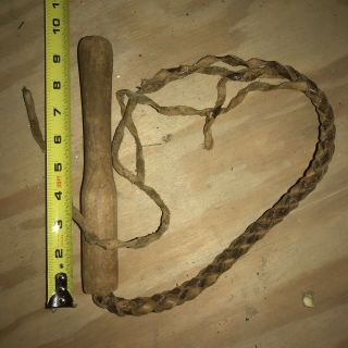 Vintage Braided Leather Whip With Wood Handle Horse Tack