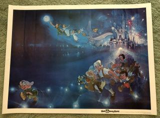 Walt Disney World /coke Promotional Poster Dopey Peter Pan Tinker Bell Dumbo