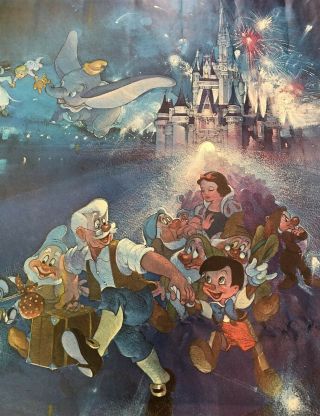 Walt Disney World /COKE Promotional Poster Dopey Peter Pan Tinker Bell Dumbo 3