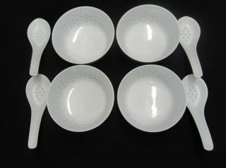 Vintage Set Of 4 Chinese Soup Bowl & Matching Spoon Set Oriental Asian Service