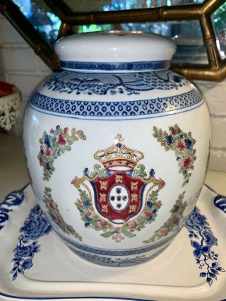 Porcelain Ginger Jar Royal Crest Hand Painted By Oriental Accent