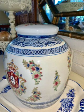 Porcelain Ginger Jar Royal crest Hand Painted By Oriental Accent 2
