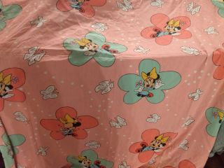 Vintage Disney Minnie Mouse Pink Twin Flat Bed Sheet Butterfly Flower Bedding