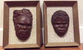 Mid Century Vintage Aboriginal Australia Portrait Framed Kitsch Australian Art