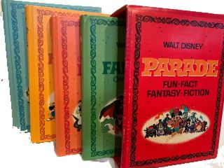 Vintage Walt Disney Parade Fun Fact Fantasy Fiction 1970 4 Book Set With Case