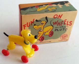 Vintage Walt Disney Fun On Wheels Toy Pluto Empire Elm Box Hong Kong Marx