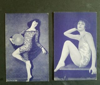 Early Exhibit Evans La 1920s Arcade Pinup Rare Blue /purple Sepia 2card Lot2