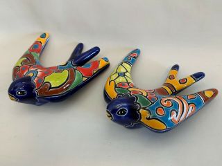 6 " Swallows Birds Figurine Mexican Talavera Ceramic Pottery Folk Art