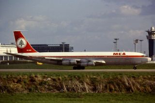 35mm Colour Slide Of Mea Boeing 707 - 323c Od - Ahc At Orly In 1985