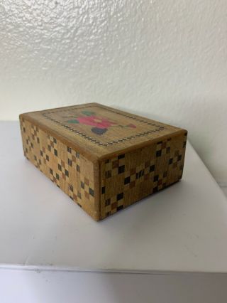 Vintage Japanese Wooden Puzzle Box Painted 4.  5” X 3” X 1.  5” Double Sided Mt Fuji 4