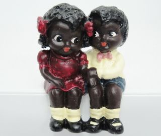 Black Americana Boy And Girl Love Bird Sweethearts Figurine Shelf Sitters