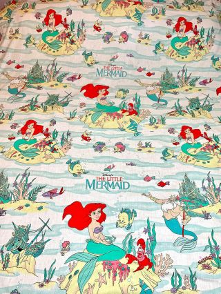 Disney The Little Mermaid Ariel TWIN Flat Sheet Vintage 90s Trident Sebastian 2