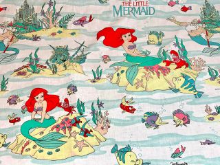 Disney The Little Mermaid Ariel TWIN Flat Sheet Vintage 90s Trident Sebastian 3