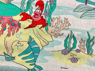 Disney The Little Mermaid Ariel TWIN Flat Sheet Vintage 90s Trident Sebastian 5