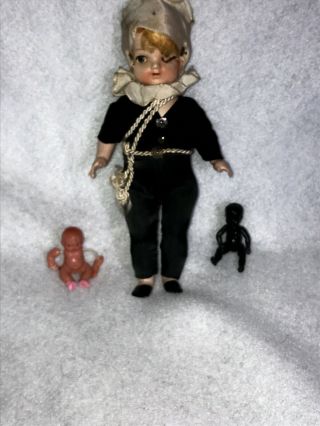 Vintage 7 Inch Celluloid Doll,  1 Inch Doll,  African American 2 Inch Doll