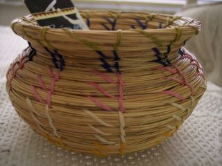Nwt Native American Seminole Indian Tribe Sweet Grass Basket W.  Palmetto Bottom