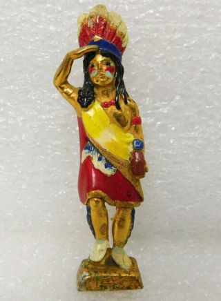 Vintage Or Antique Native American Indian Chief Painted Enamel Metal Pin