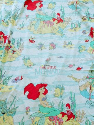 Vintage Disney Little Mermaid Twin Size Fitted Sheet Bedding Craft Fabric Cute